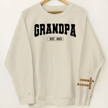 Grandpa Est Date Grandkids Names Crossword Puzzle Personalized Sleeve Printed Sweatshirt