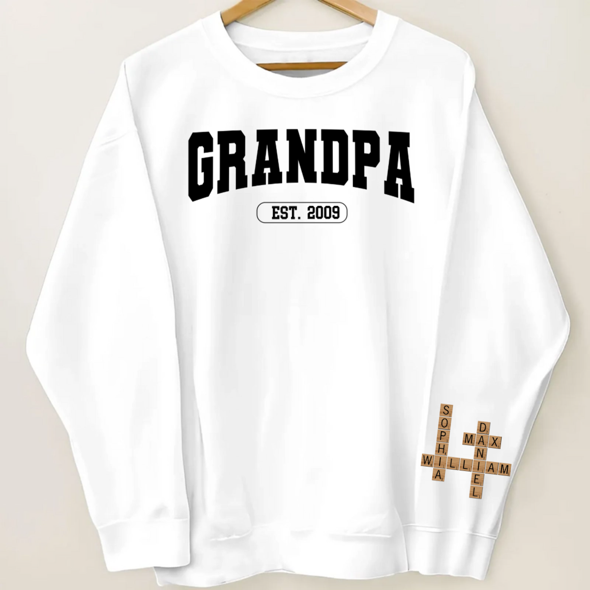 Grandpa Est Date Grandkids Names Crossword Puzzle Personalized Sleeve Printed Sweatshirt