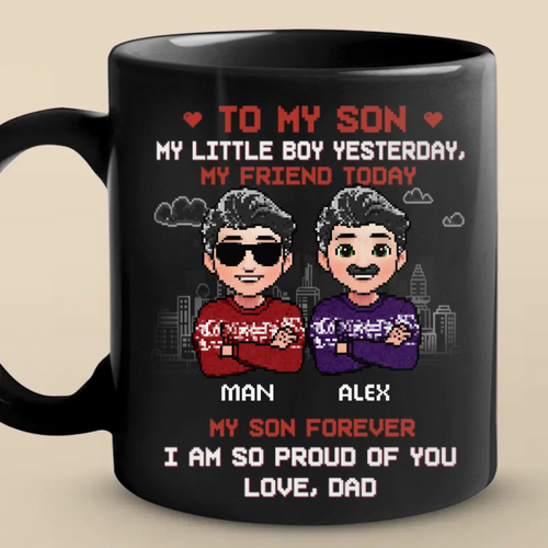 Custom Black Mug - Personalized Birthday Gifts For Dad, Son - Two Generations One Bond