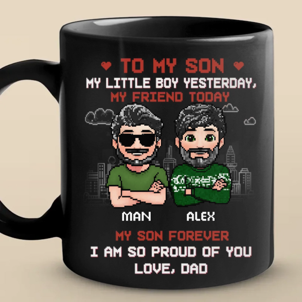 Custom Black Mug - Personalized Birthday Gifts For Dad, Son - Two Generations One Bond