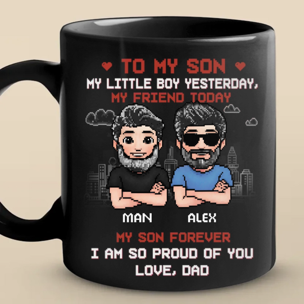 Custom Black Mug - Personalized Birthday Gifts For Dad, Son - Two Generations One Bond