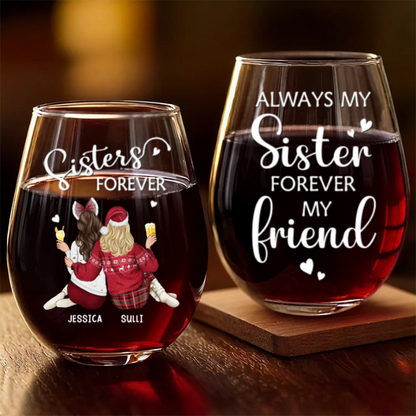 Besties Laughs In Every Pour - Personalized Stemless Wine Glass