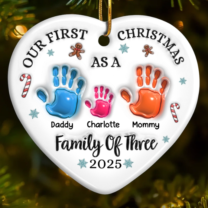 Our First Christmas As A Family - Personalized Heart Shaped Acrylic Ornament