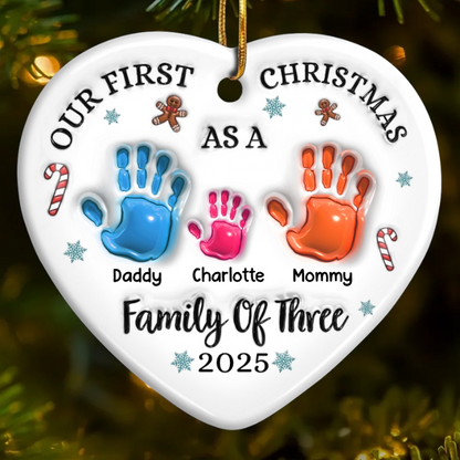 Our First Christmas As A Family - Personalized Heart Shaped Acrylic Ornament
