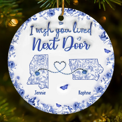Connected By Heart No Matter The Miles - Personalized Circle Acrylic Ornament
