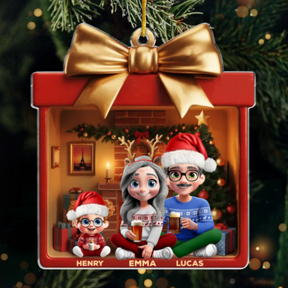 Custom Acrylic Ornament - Personalized Christmas Birthday Gifts For Mom, Dad, Kids - Golden Bow, Endless Love