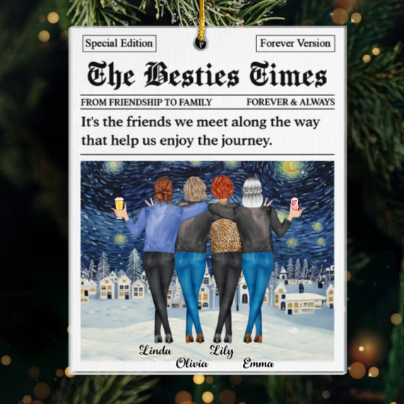 Custom Starry Night Acrylic Ornament - Personalized Best Friend Christmas Birthday Gifts For Women, Besties, Sisters, BFF - Merry Hearts Forever Friends