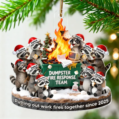 Dumpster Fire Response Team Funny Raccoons - Personalized Acrylic Ornament - Funny Gift For Coworkers, Work Besties