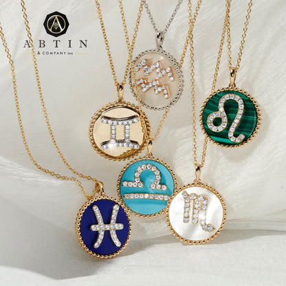 14K Gold Lapis & Diamond Gemini Zodiac Medallion