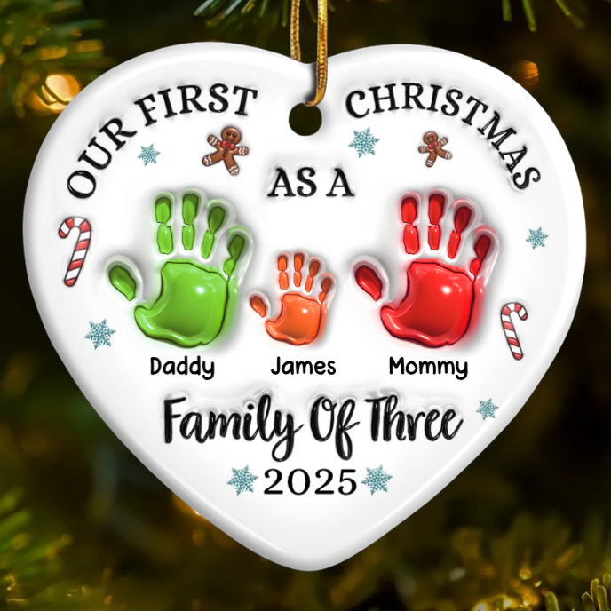 Our First Christmas As A Family - Personalized Heart Shaped Acrylic Ornament
