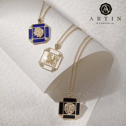 14K Gold & Diamond Capricorn Horoscope Square Pendant Necklace