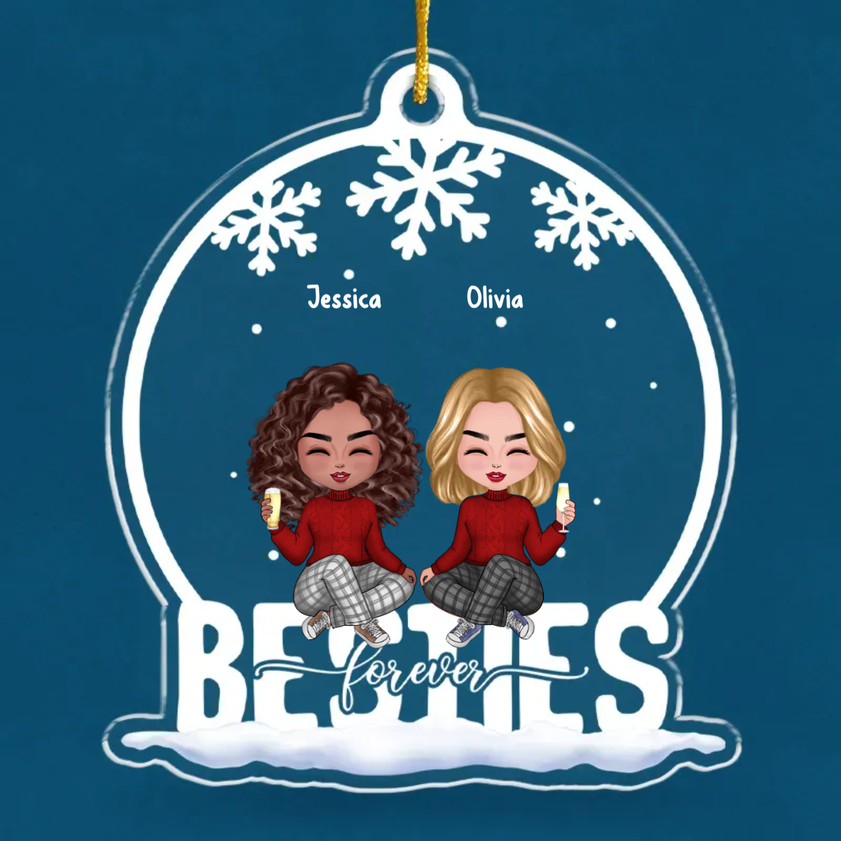 Besties Forever - Bestie Personalized Custom Ornament - Acrylic Snow Globe Shaped - Christmas Gift For Best Friends, BFF, Sisters