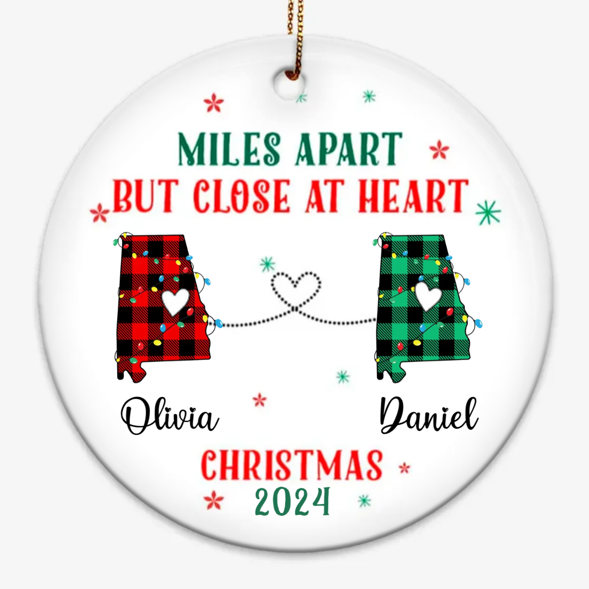 Christmas Miles Apart Close At Heart Besties Personalized Circle Ornament