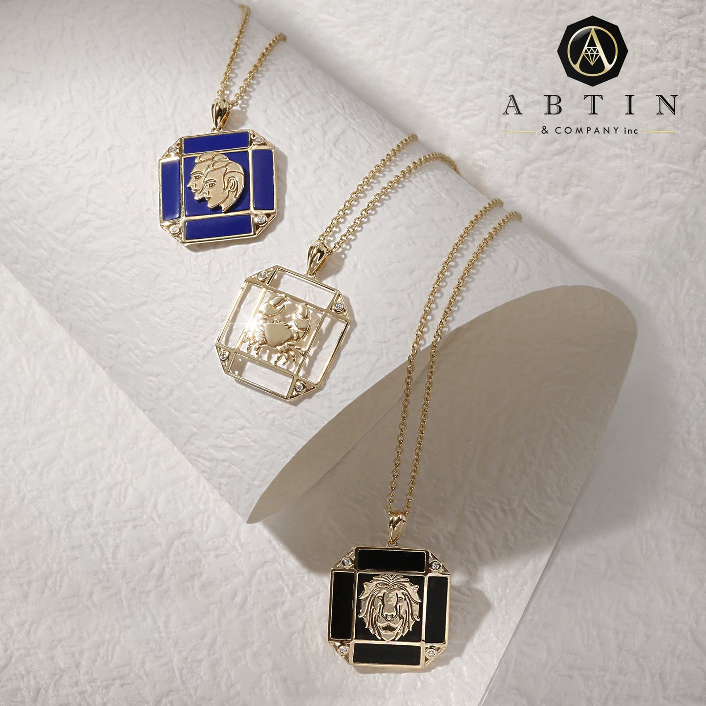 14K Gold Lapis & Diamond Gemini Horoscope Square Pendant Necklace