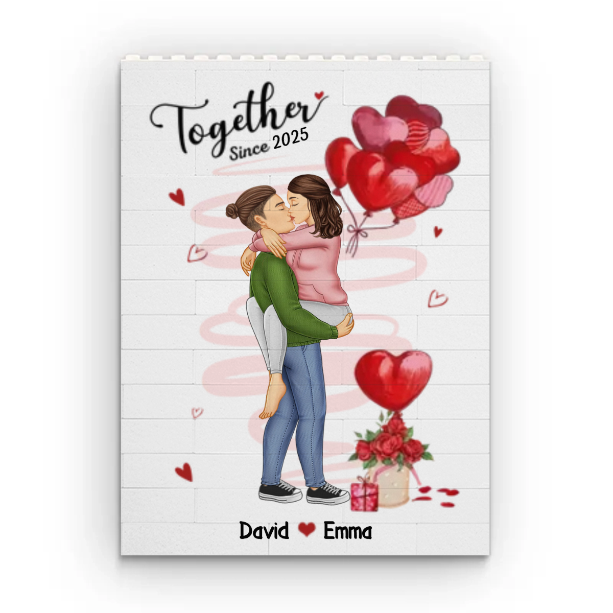 Love In Every Piece - Couple Personalized Vertical Rectangle Shaped Building Brick Blocks