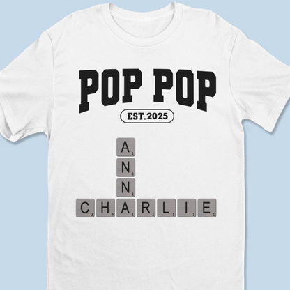 Grandpa Est Unique Grandkids Names in Crossword Puzzle Personalized Shirt
