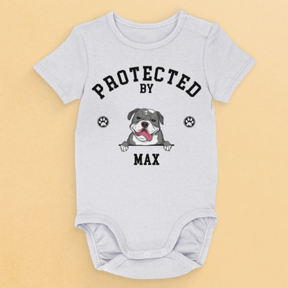 Custom Baby Onesie - Personalized Baby Shower, Gender Reveal Gifts For New Moms, New Dads, New Parents, Dog Cat Lovers - Guarded By My Dog