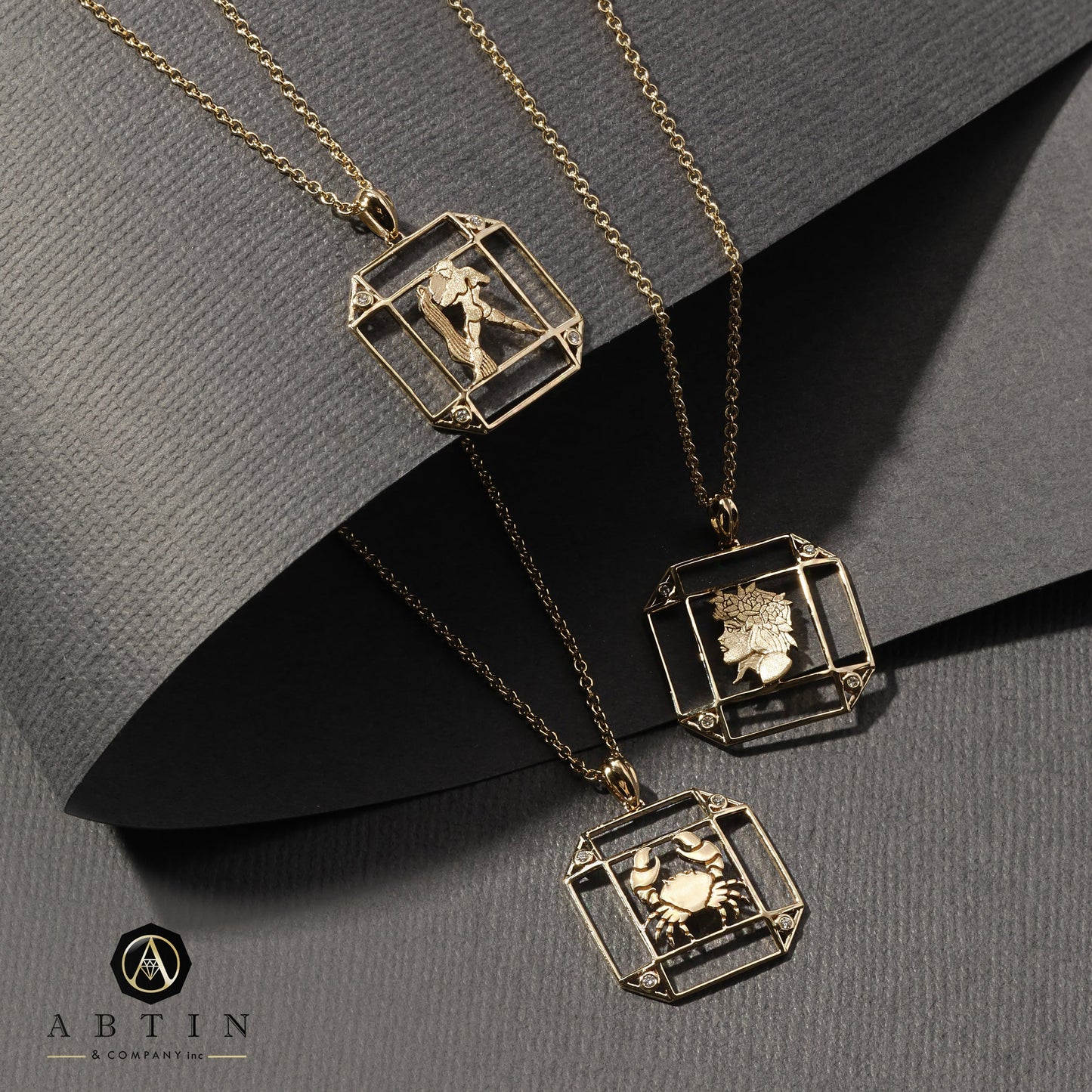 14K Gold & Diamond Aries Horoscope Square Pendant Necklace