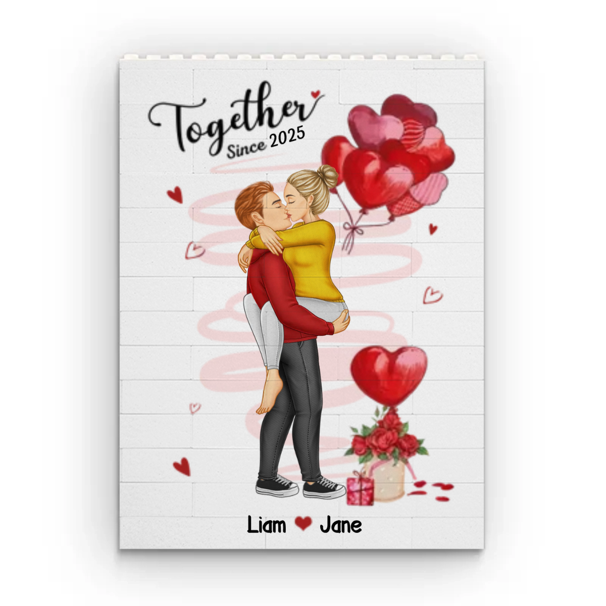 Love In Every Piece - Couple Personalized Vertical Rectangle Shaped Building Brick Blocks