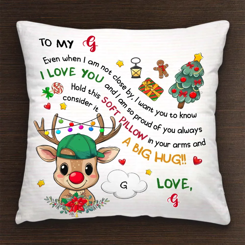 Personalized Grandkids Little Cute Reindeer Pillow