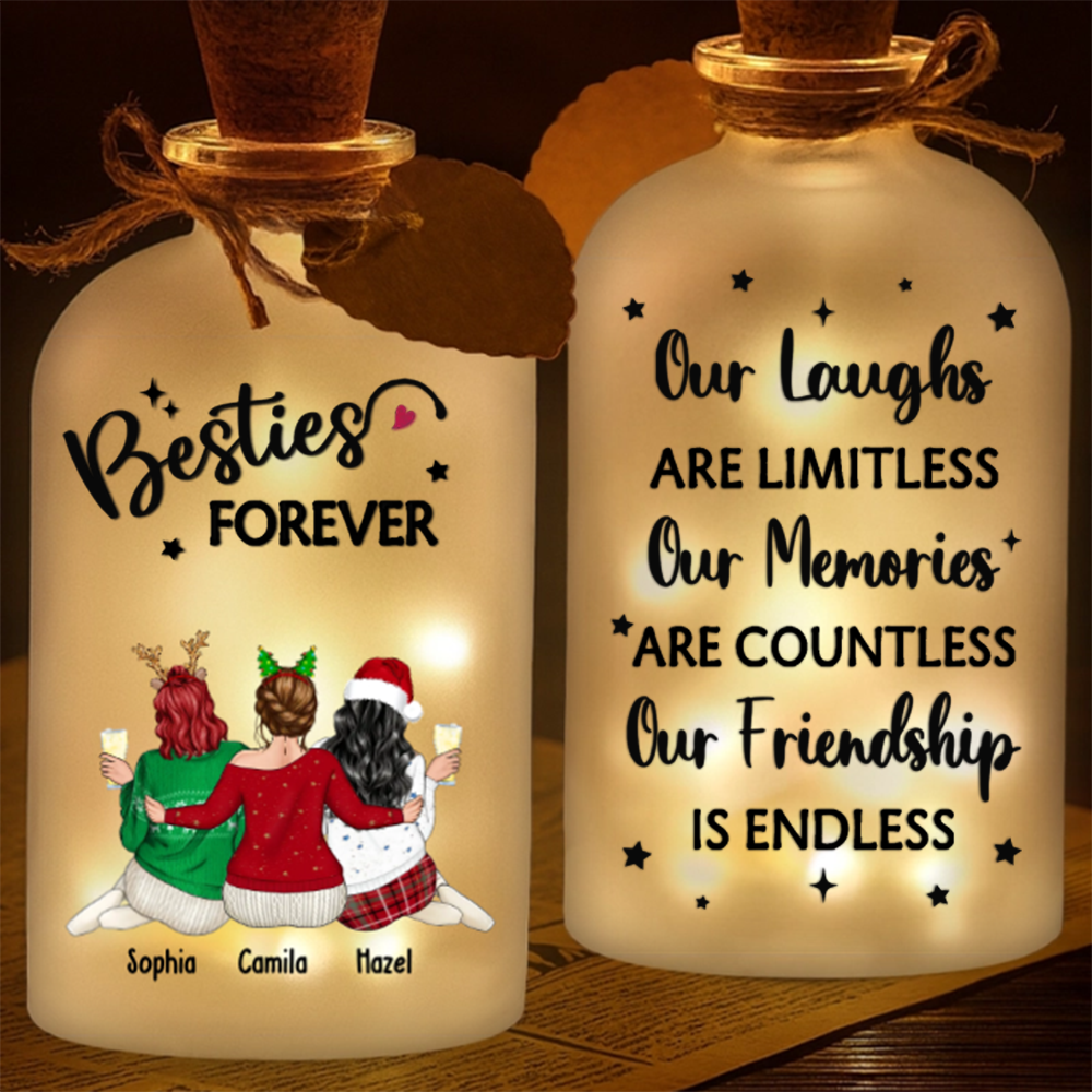 Custom Glass Bottle LED Light - Personalized Christmas Best Friend Birthday Gifts For Women, Besties, Sisters, BFF - Together Forever Through Every Moment