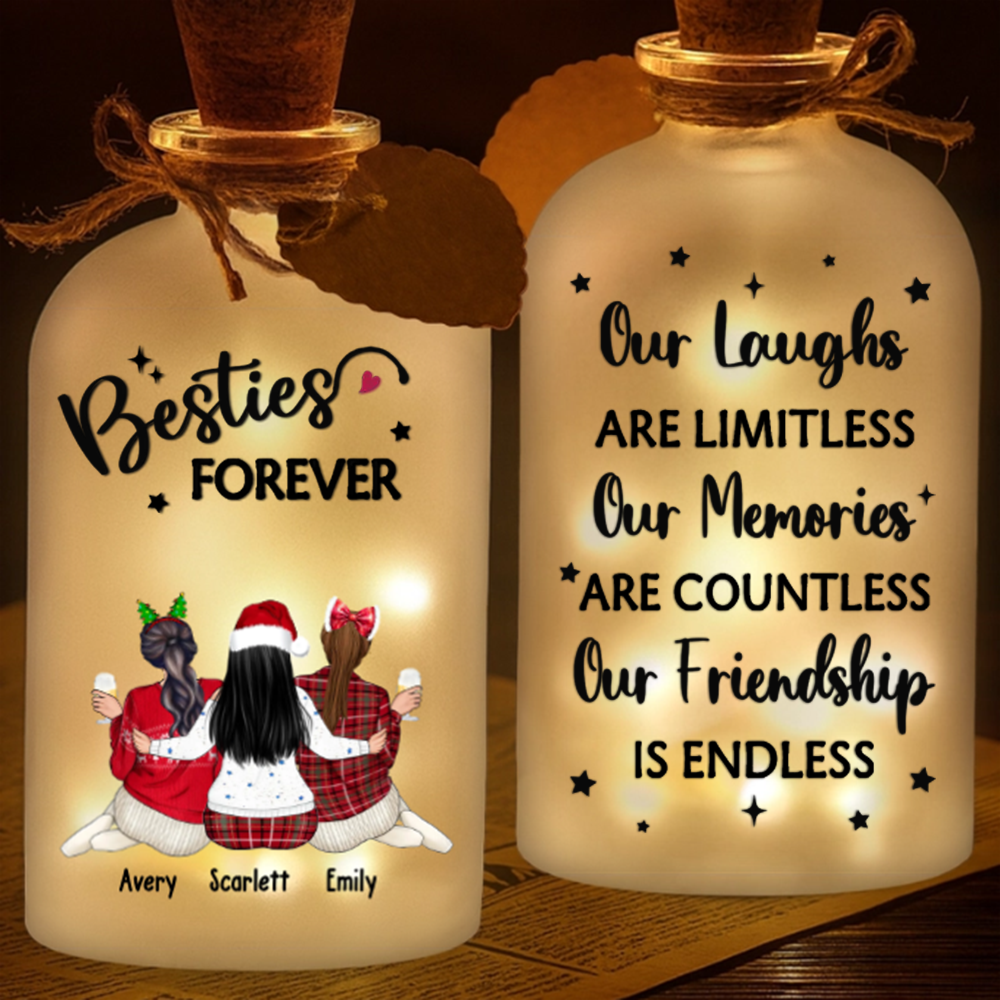 Custom Glass Bottle LED Light - Personalized Christmas Best Friend Birthday Gifts For Women, Besties, Sisters, BFF - Together Forever Through Every Moment