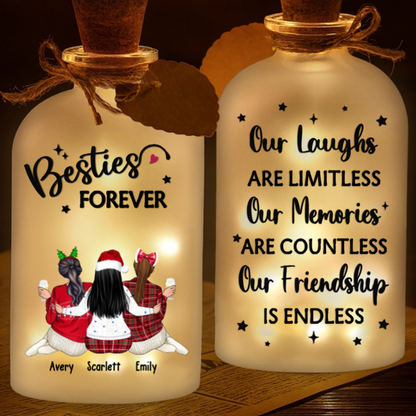 Custom Glass Bottle LED Light - Personalized Christmas Best Friend Birthday Gifts For Women, Besties, Sisters, BFF - Together Forever Through Every Moment