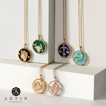 14K Gold & Diamond Gemini Horoscope Medallion