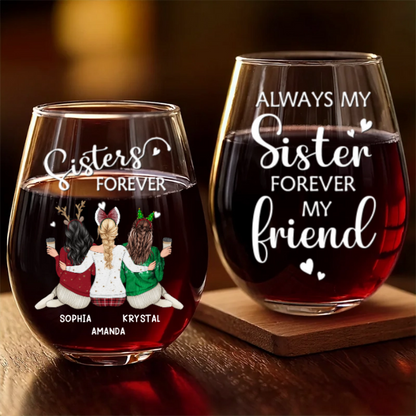 Besties Laughs In Every Pour - Personalized Stemless Wine Glass