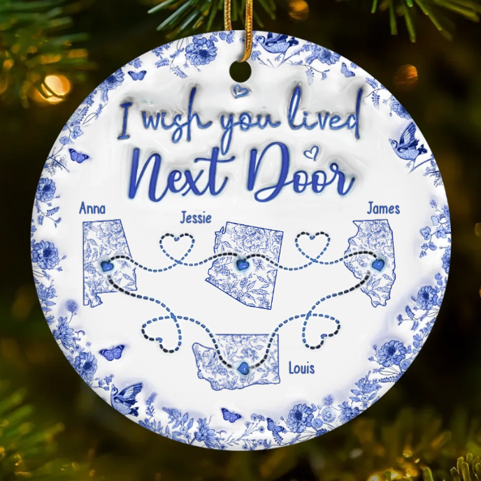 Connected By Heart No Matter The Miles - Personalized Circle Acrylic Ornament
