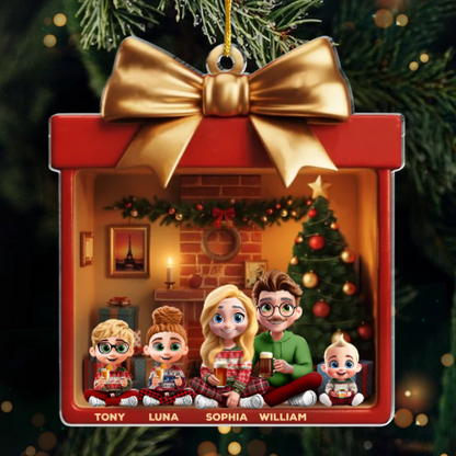 Custom Acrylic Ornament - Personalized Christmas Birthday Gifts For Mom, Dad, Kids - Golden Bow, Endless Love