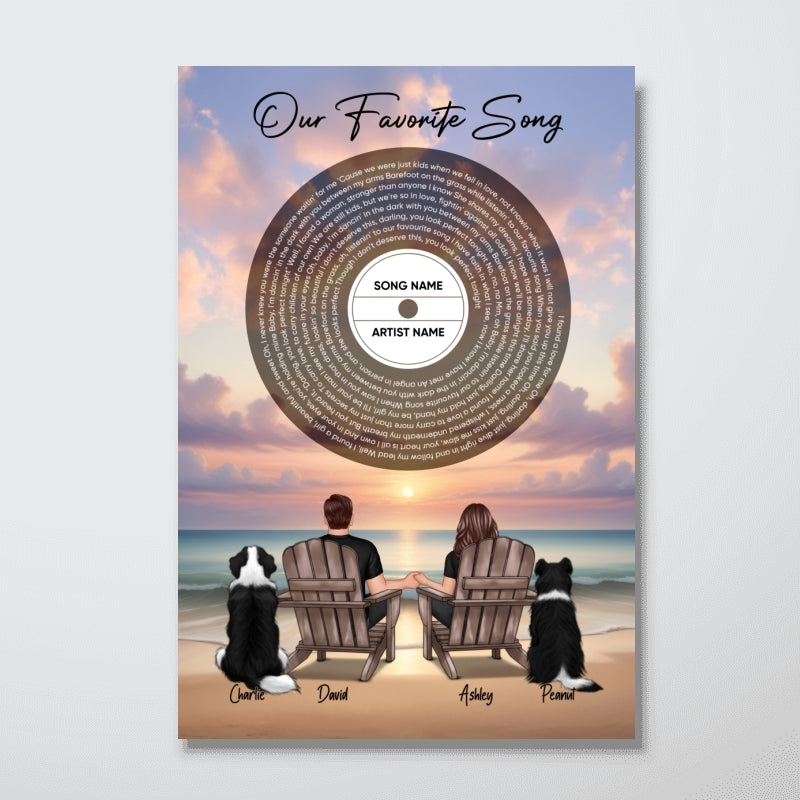 You Me And The Dogs Cats Beach Landscape Vinyl Lyrics Personalized Poster, Heartfelt Gift, Anniversary Gift, Birthday Gift For Him, For Her, Boyfriend, Girlfriend, Husband, Wife