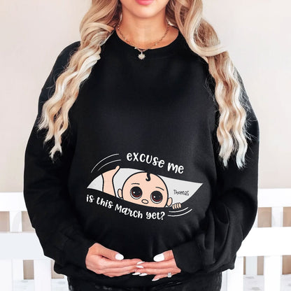 Personalized Maternity Dark Shirt, Excuse Me Is It Yet, Pregnancy Announcement, Expecting Parents