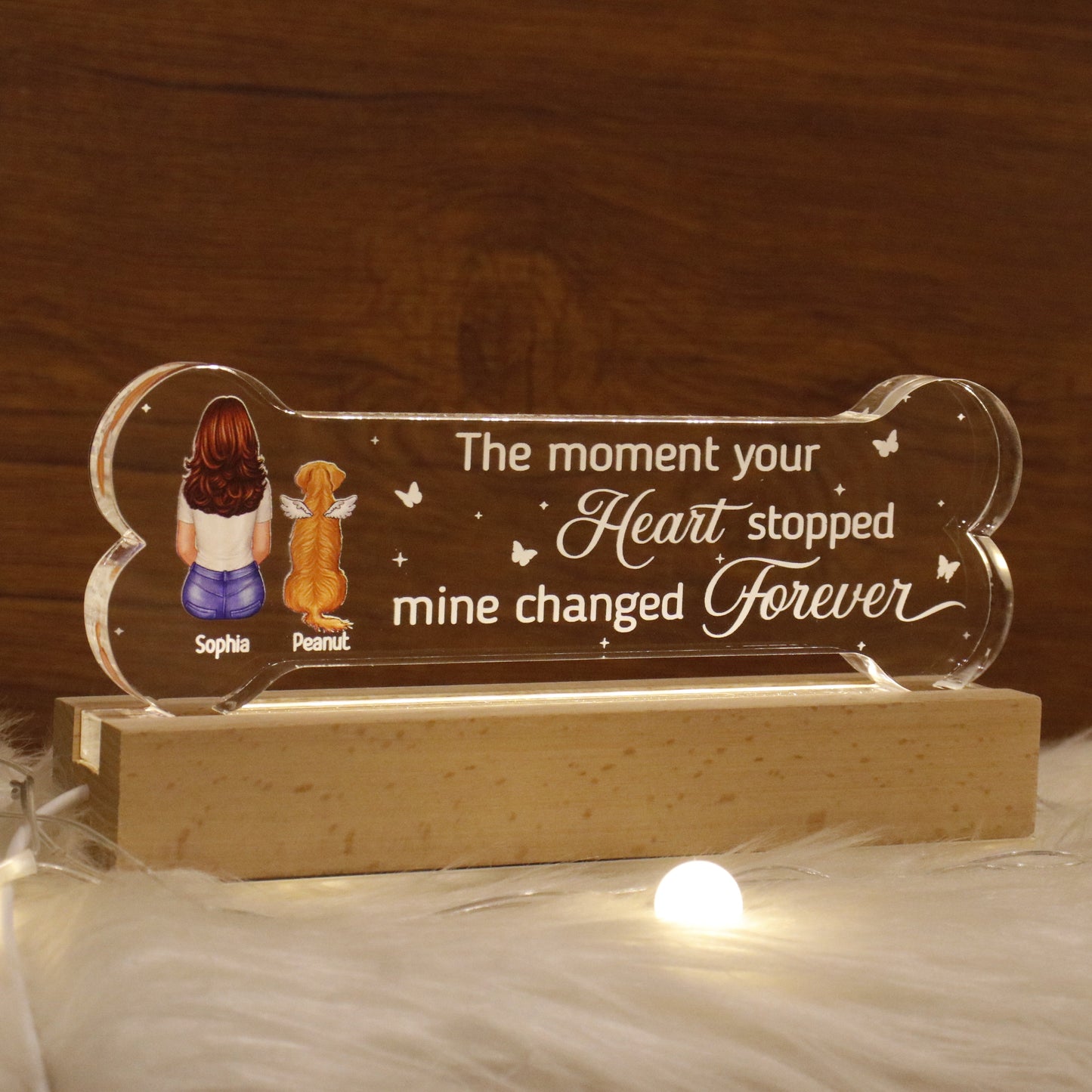 A Keepsake For The Beloved Companion Dog Memorial Gift Personalized Bone Shaped Acrylic Block LED Night Light