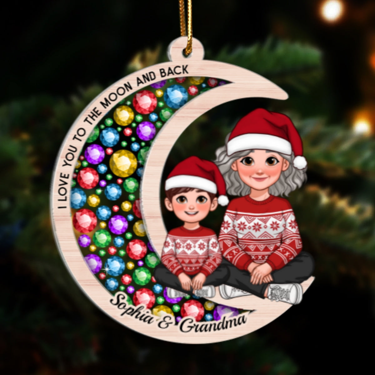 Gorgeous Moon Grandma Grandkid I Love You To The Moon And Back Christmas Personalized 2-Layer Acrylic Ornament