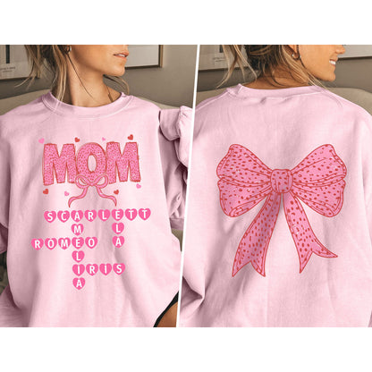 Grandma Nana Mimi Pink Coquette Crossword Puzzle  Gift Personalized Double Sided Sweatshirt