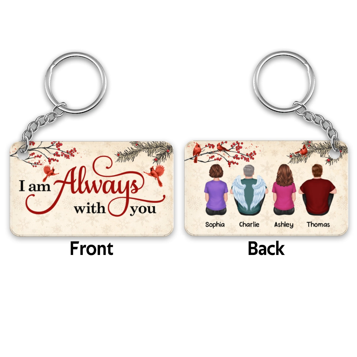 Cardinals On Branch Family Memorial Remembrance Keepsake Personalized Acrylic Keychain