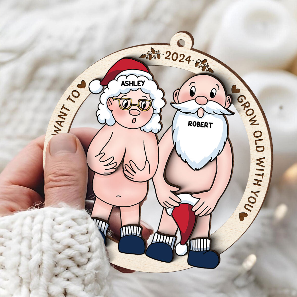 Funny Old Couple Personalized 3-Layer Wooden Ornament Christmas Gift for Him for Her