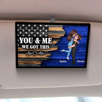 Hero Couple Hugging Kissing Half Flag Valentine's Day Gift by Occupation Gift For Her Gift For Him Personalized Car Visor