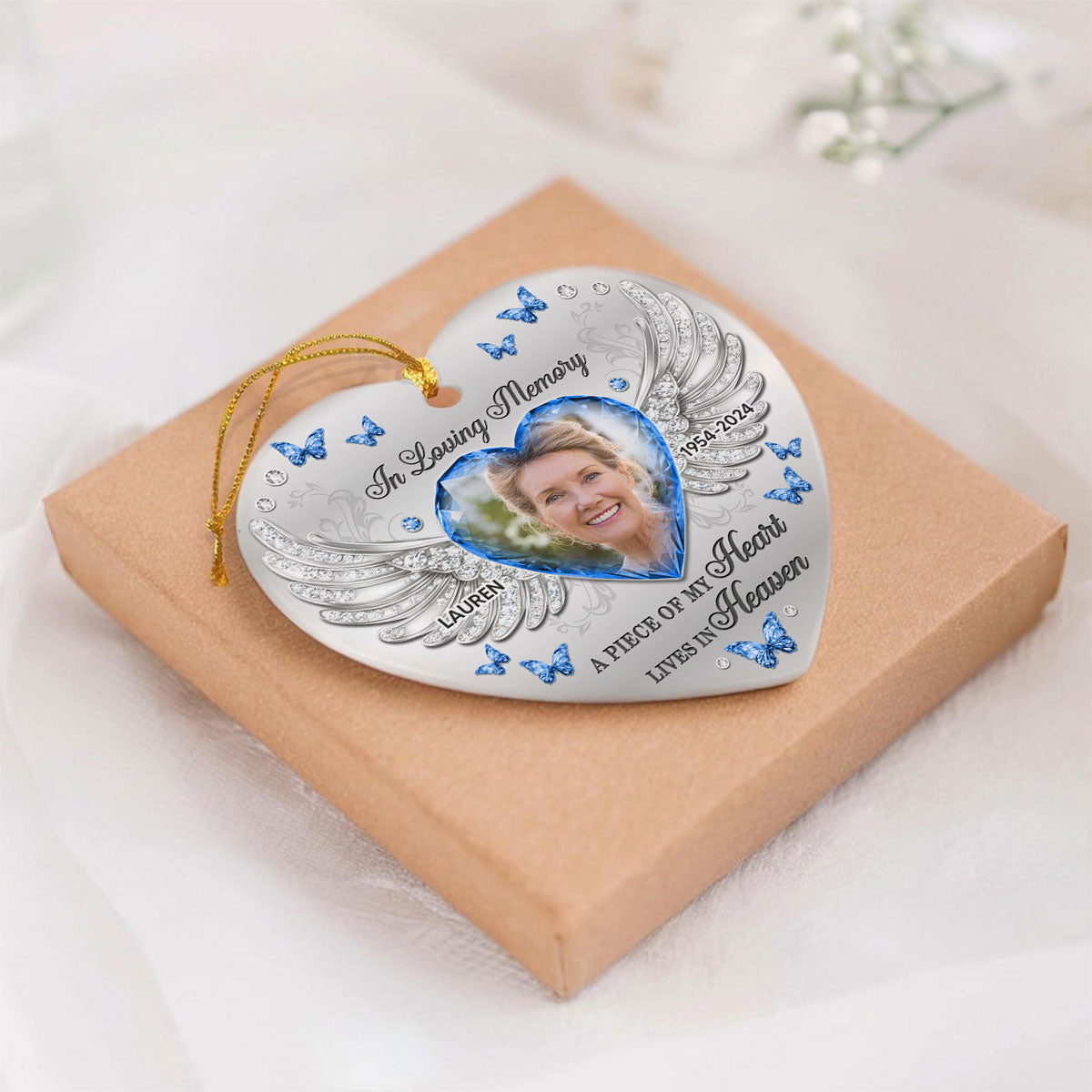 A Piece Of My Heart Lives In Heaven Memorial Ceramic Ornament, Personalized Memorial Keepsake