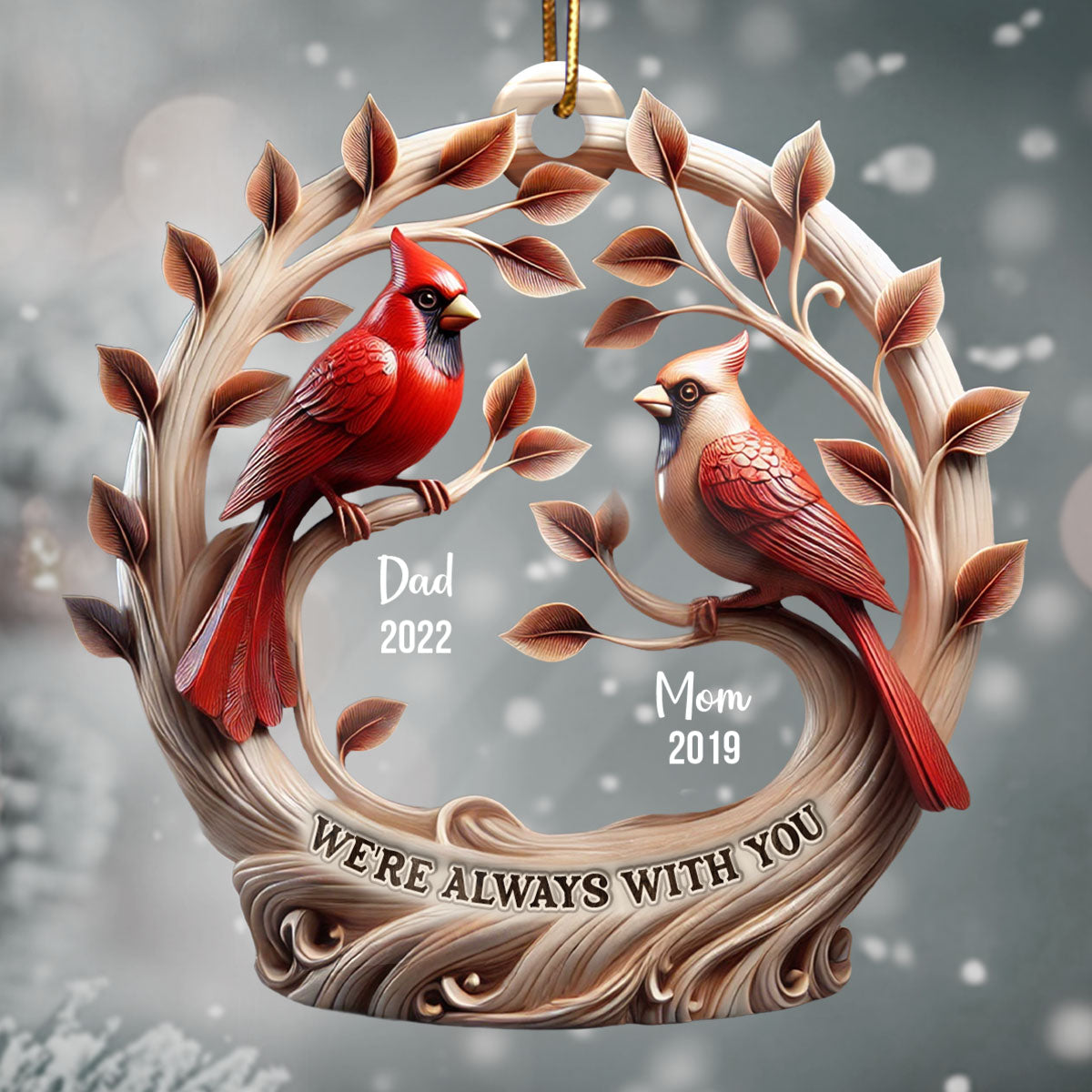 We're Always With You Cardinals On Tree 3D Effect Personalized Acrylic Ornament