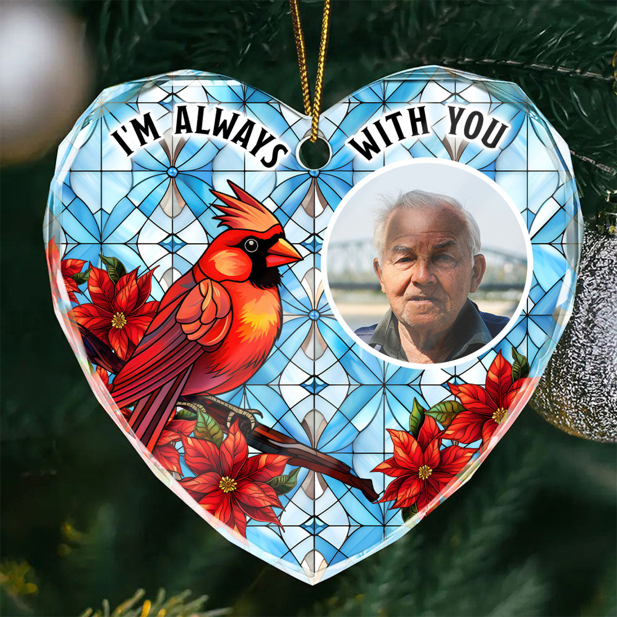 Upload Photo I'm Always With You Memorial Personalized Heart Glass Ornament