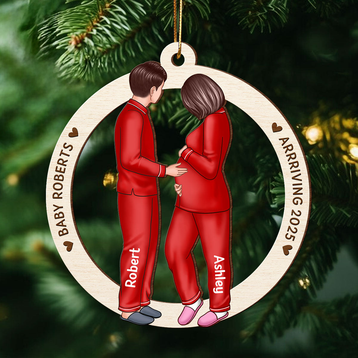 Expecting Parents Christmas Pregnancy Personalized Wooden Ornament, Baby Arriving Ornament