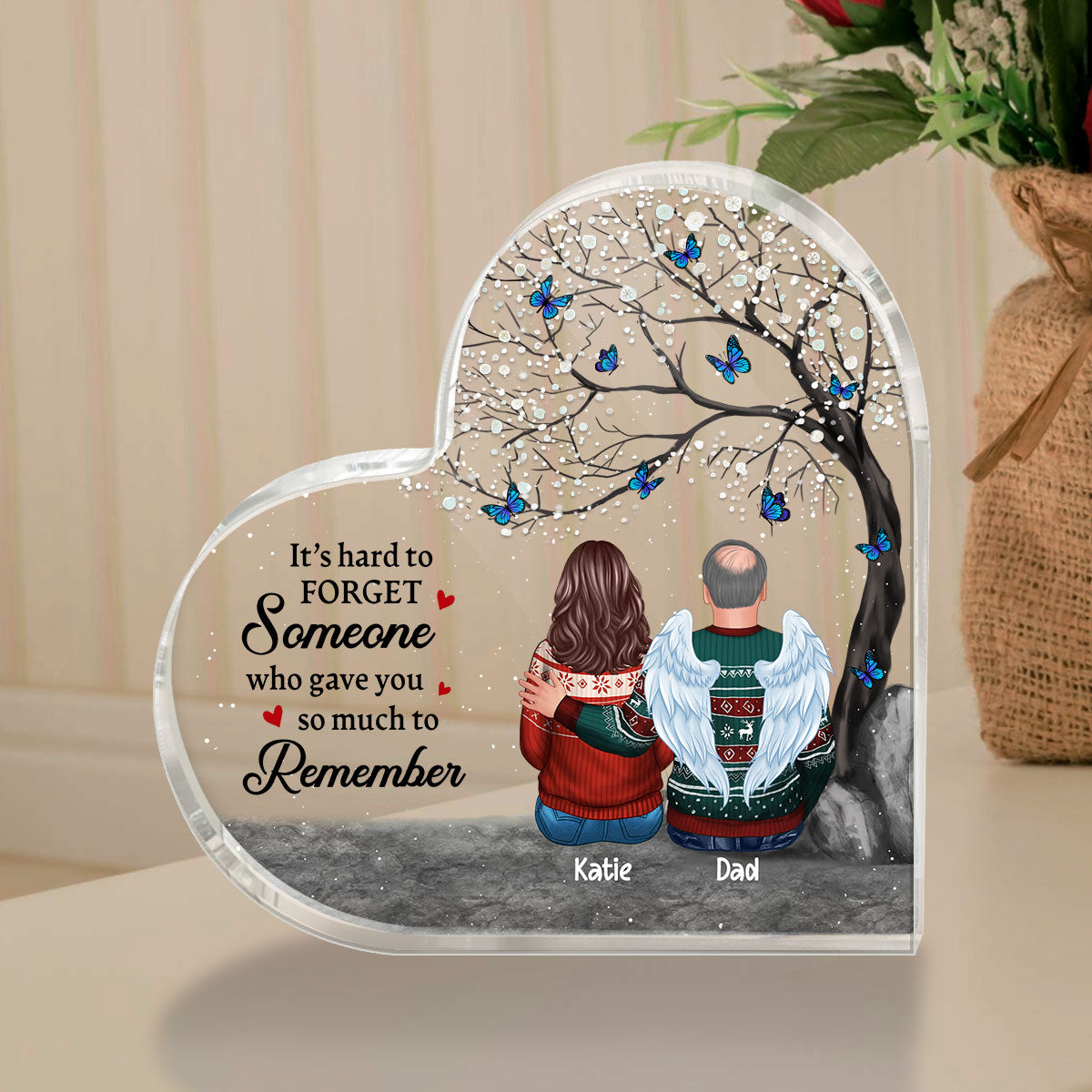 Family Memorial Blossom Tree Personalized Acrylic Heart Plaque