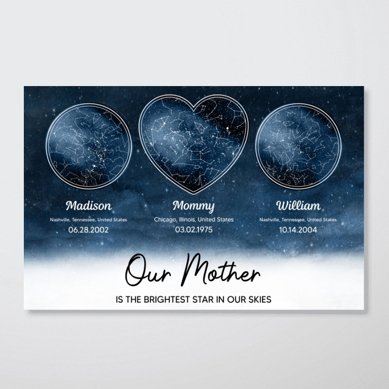 Mom The Brightest Star Custom Star Map by Location & Date, Real Astronomical Data, Personalized Poster Gift for Mom from Daughter, Mother's Day Gift for Mom from Son
