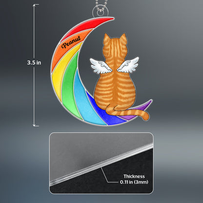Pet Memorial Remembrance Keepsake Dog Cat Sitting On Rainbow Moon Personalized Acrylic Ornament