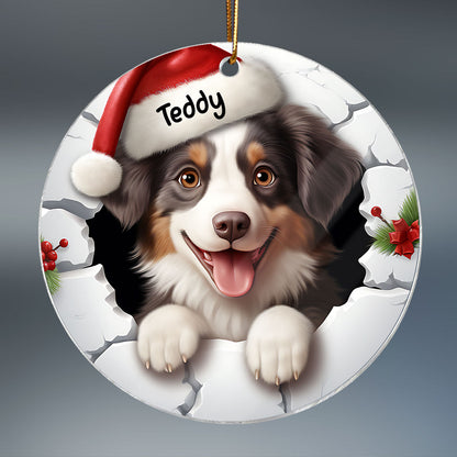 Dog Breaking Through Funny Christmas Personalized Acrylic Ornament