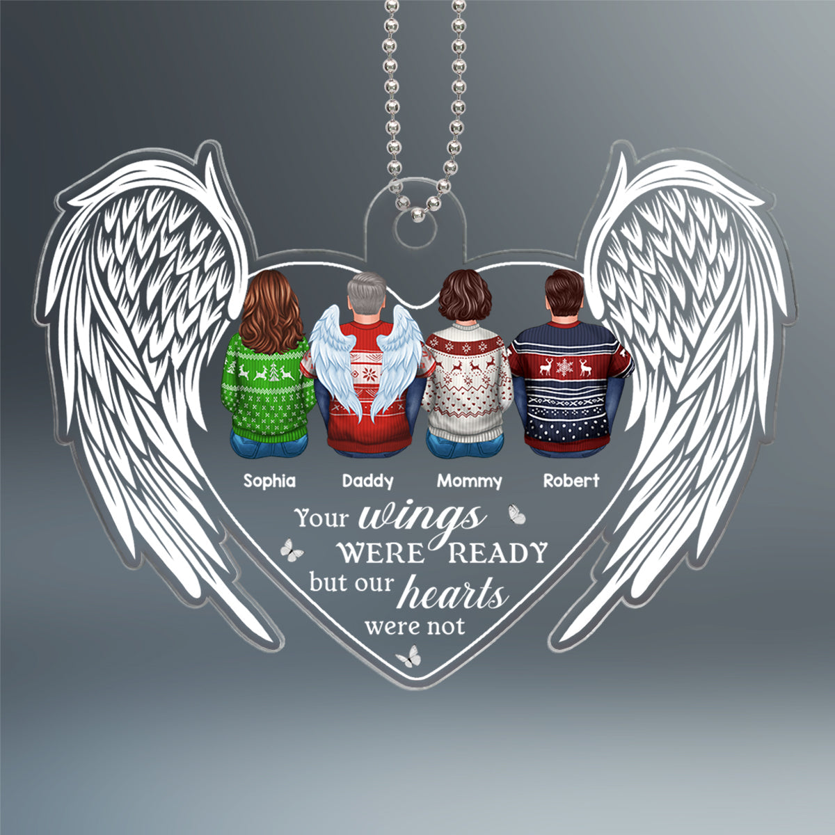 Wings Heart Family Sitting Memorial Remembrance Gifts Personalized Acrylic Ornament