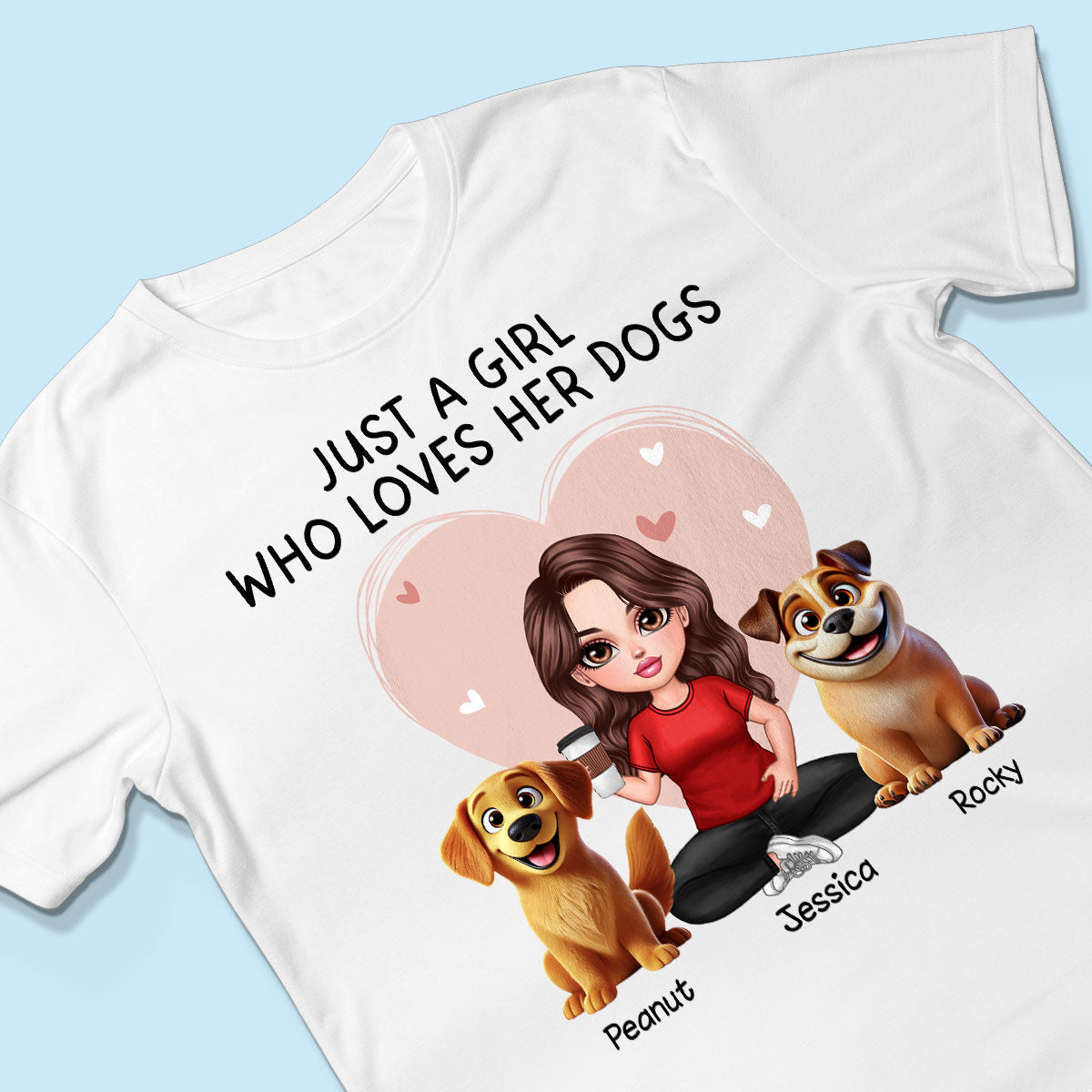 Just A Girl Who Loves Her Dogs Realistic Cartoon Dogs Personalized Shirt, Valentine's Day Gift For Dog Lover