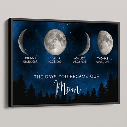 Galaxy Night Custom Birthday Moon Phase The Days You Became Our Mom Personalized Poster, Heartfelt 2025 Mother's Day Gift For Mom